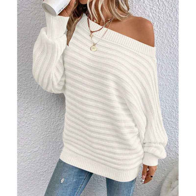 Off-Shoulder Sweater - Cozy Batwing Knit Top