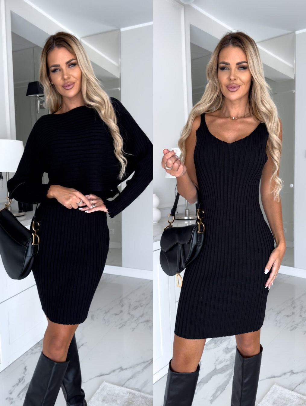 Striped Halter Top & Mini Skirt Set - Autumn Winter Suit