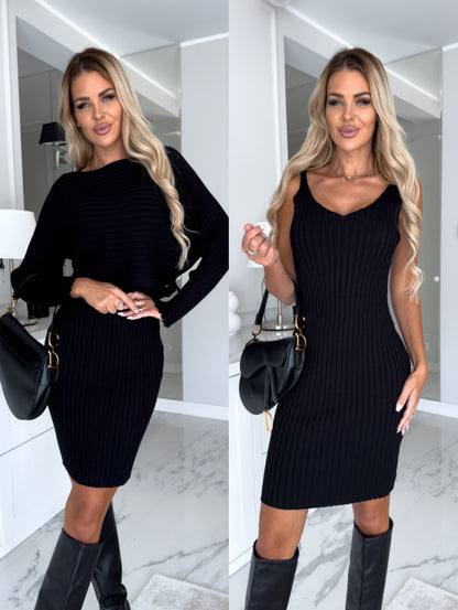 Striped Halter Top & Mini Skirt Set - Autumn Winter Suit