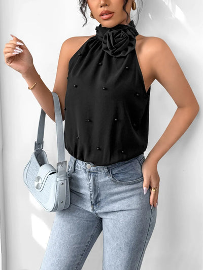 3D Flower Grecian Neck Bodysuit - Fashions Envy
