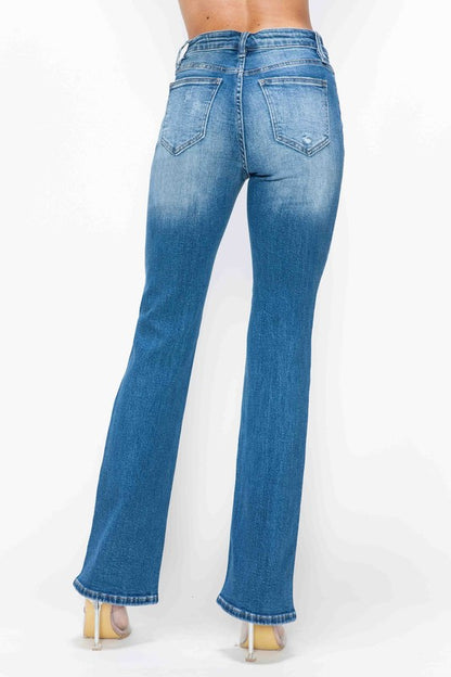 Medium Blue Full Size Distressed High Rise Jeans with Pockets