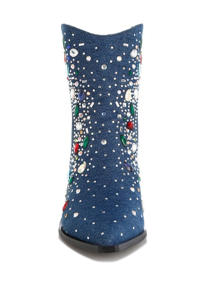 Starlit Multi Color Stones Embellished Boots