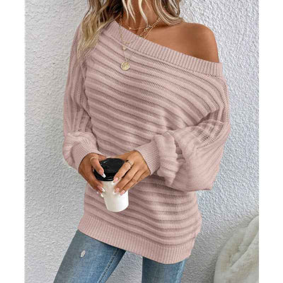 Off-Shoulder Sweater - Cozy Batwing Knit Top