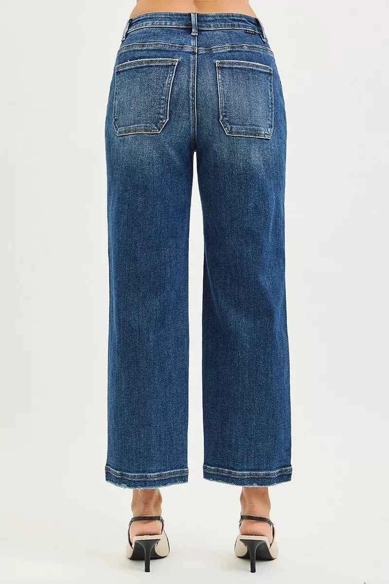 RISEN Slouchy Baggy Jeans - Cropped Front Patch Pocket