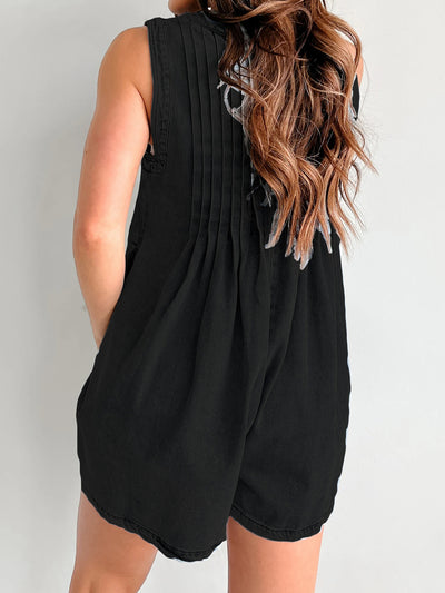 V-neck Pleated Tied Romper with Pockets