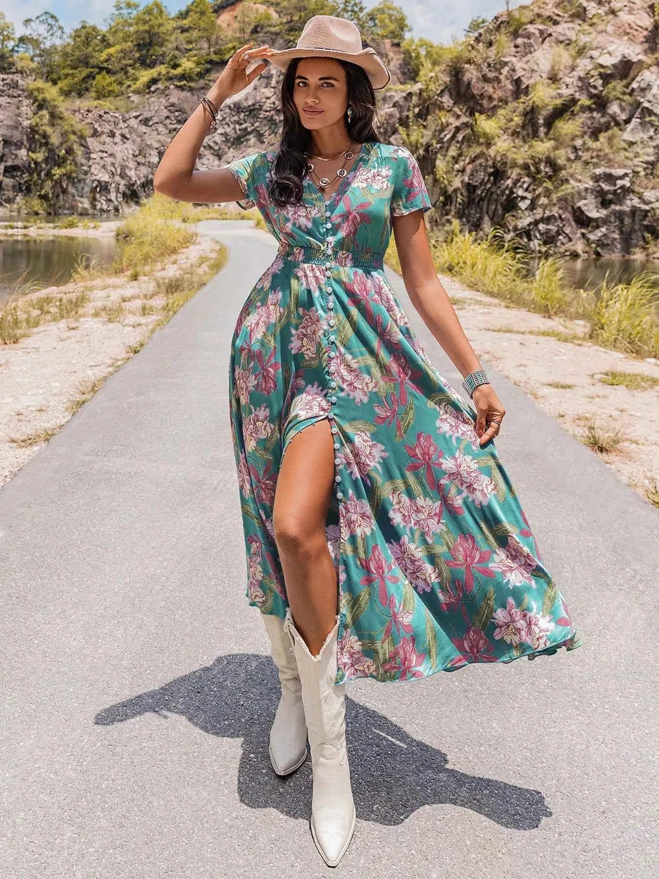 Floral Print Short Sleeve Dress