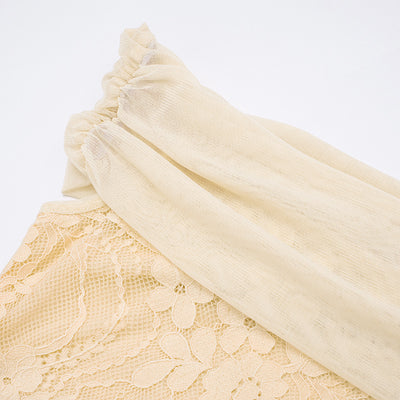 Sheer Mesh and Lace Maxi Dress - Sleeveless Off-Shoulder