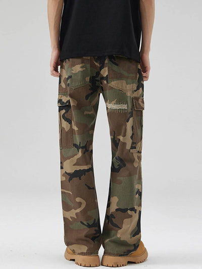 Men's Distressed Camouflage Cargo Pants - Cotton Camo Cargo Pants - Fashions Envy