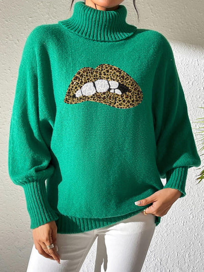 Lip Turtleneck Long Sleeve Sweater - Fashions Envy
