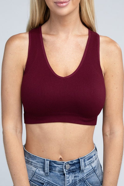 Fitted Ribbed Cropped V-Neck Tank Top