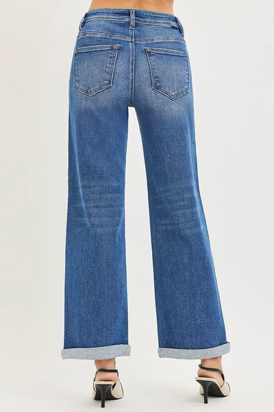 RISEN High Rise Jeans Women - Relaxed Fit Ankle Cuff - Fashions Envy