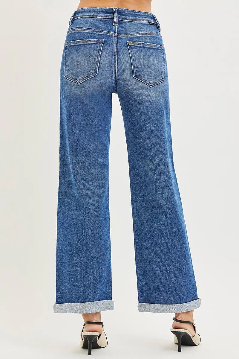 RISEN High Rise Jeans Women - Relaxed Fit Ankle Cuff - Fashions Envy