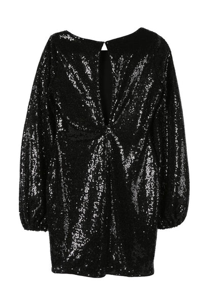 Puff Sleeve Crew Neck Sequin Mini Dress - Fashions Envy