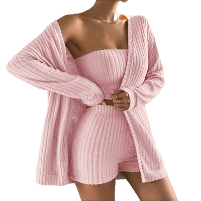 Slumber Party Trio - Brushed Pajama Coat & Shorts