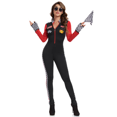 Racing Jumpsuit Costume - Checkered Motorcycle Girl Outfit