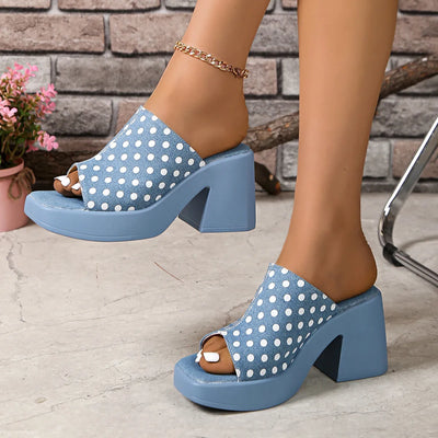 Trendsi Denim Color Polka Dot open-toe block heel sandals for women
