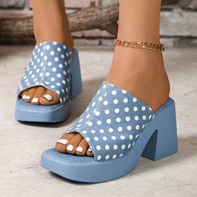 Trendsi denim color polka dot open-toe block heel sandals with blue platform sole