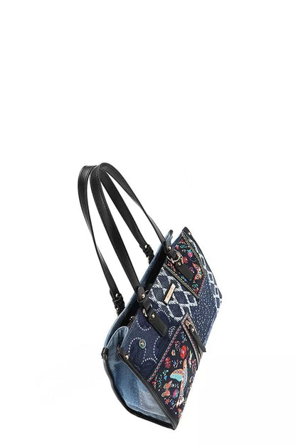 Trendsi Denim Tote Bag with Floral Embroidery and Dual Shoulder Straps for Everyday Use