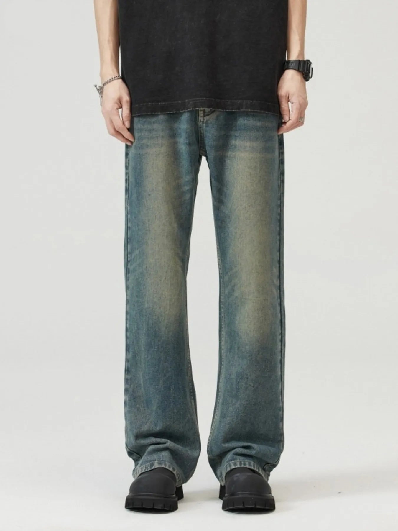 Trendsi men's plus size straight leg jeans in faded blue wash with relaxed fit and casual styling