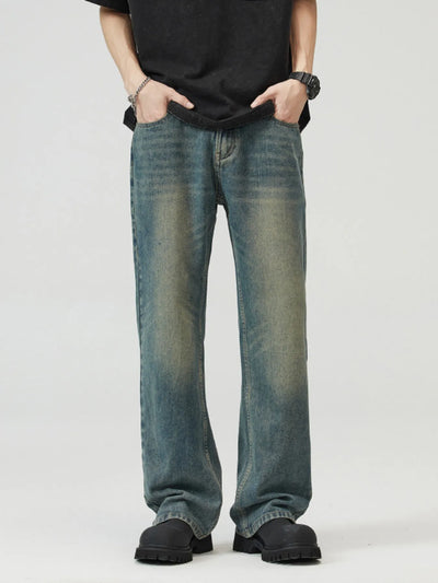 Trendsi men's plus size straight leg jeans faded blue relaxed fit with hands in pockets