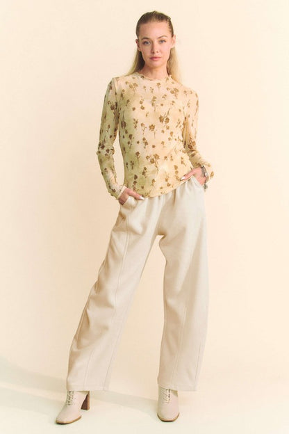 Cream Drawstring Wide Leg Sweatpants