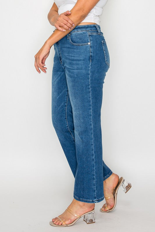 Medium Blue Full Size Cat's Whiskers Mid Rise Ankle Jeans