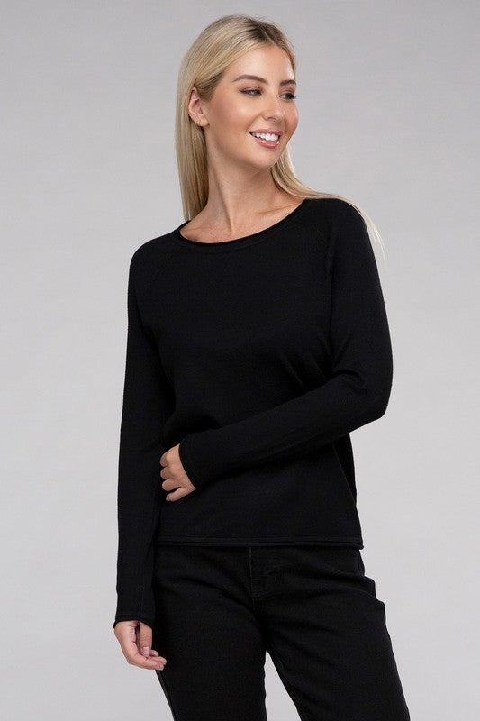 Long Sleeve Viscose Round Neck Basic Sweater