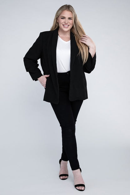 Hip Length Casual Plus Size Shawl Lapel Blazer