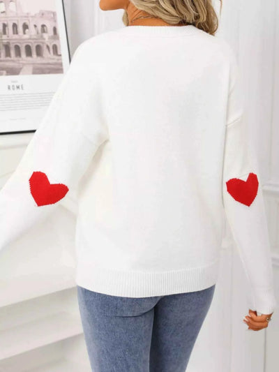 Valentine's Day Heart Graphic Dropped Shoulder Sweater - Fashions Envy