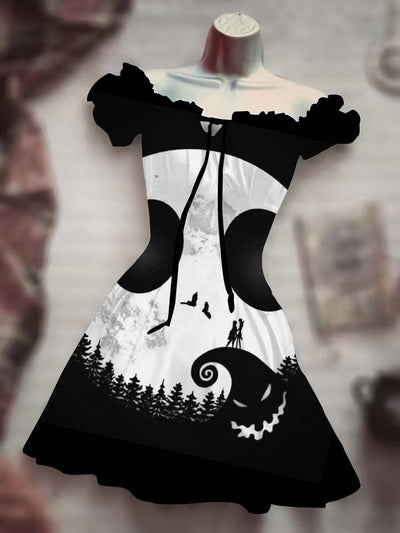 CJ Women's Drawstring Dress featuring a stylish black and white design with a whimsical Halloween theme