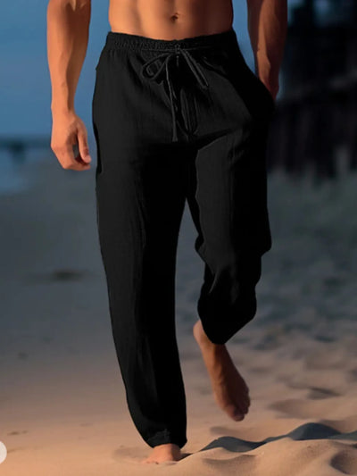Men's black Drawstring Wide Leg Pants by Trendsi, comfortable and casual beachwear