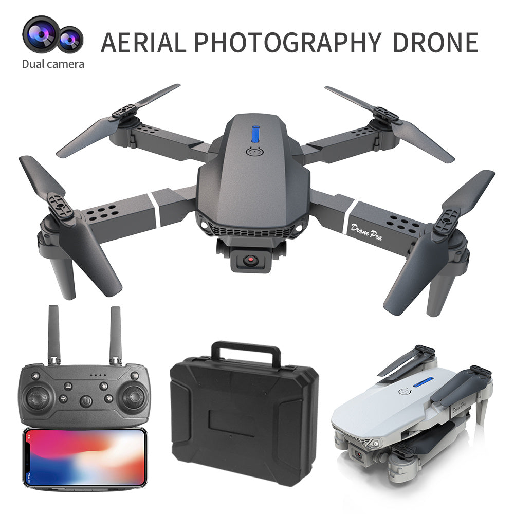 Trendsi E88 dual camera drone with remote controller and folding arms and carrying case and smartphone holder