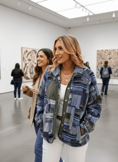 Aztec Print Fleece Jacket - Snap-Down Southwestern Style - Fashions Envy