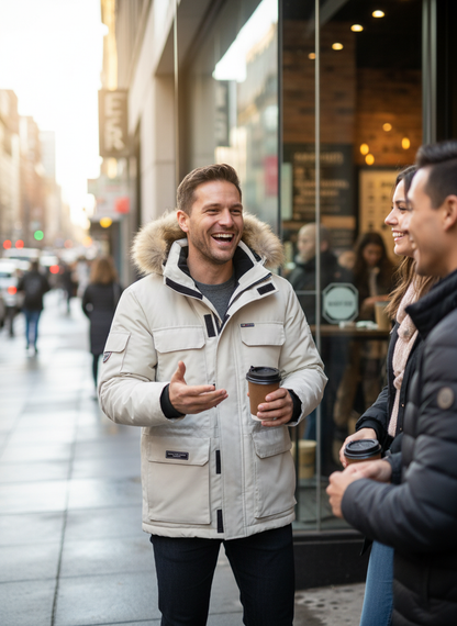 Dusty Blue Parka Lifestyle Image