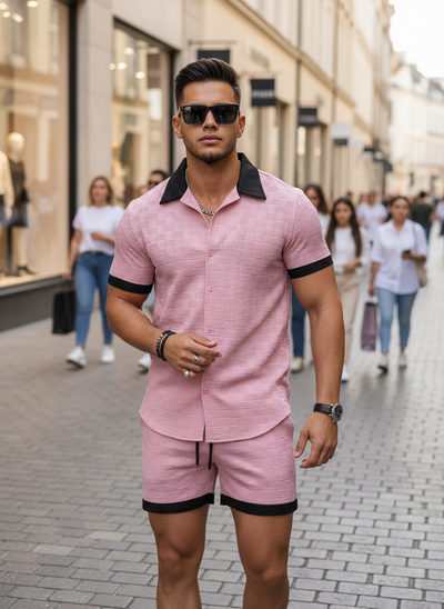Dusty pink men's set - arms at sides