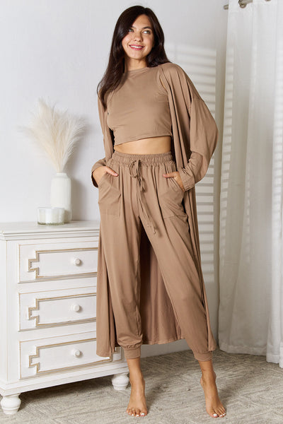Crop Tank Top & Capri Pants with Long Cardigan Set