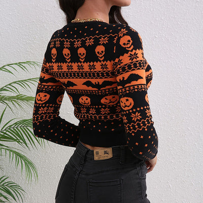 Halloween Sweater - Jacquard Knit Round Neck Pullover