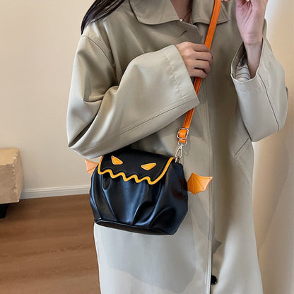 Halloween Pumpkin Crossbody Bag - Cartoon Shoulder Bag with Wings