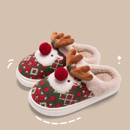 Christmas Reindeer Slippers - Cozy Plush Winter House Shoes