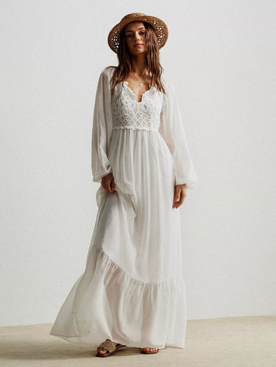 Bohemian Dreams Dress - Crochet Lace Maxi Boho Style - Fashions Envy