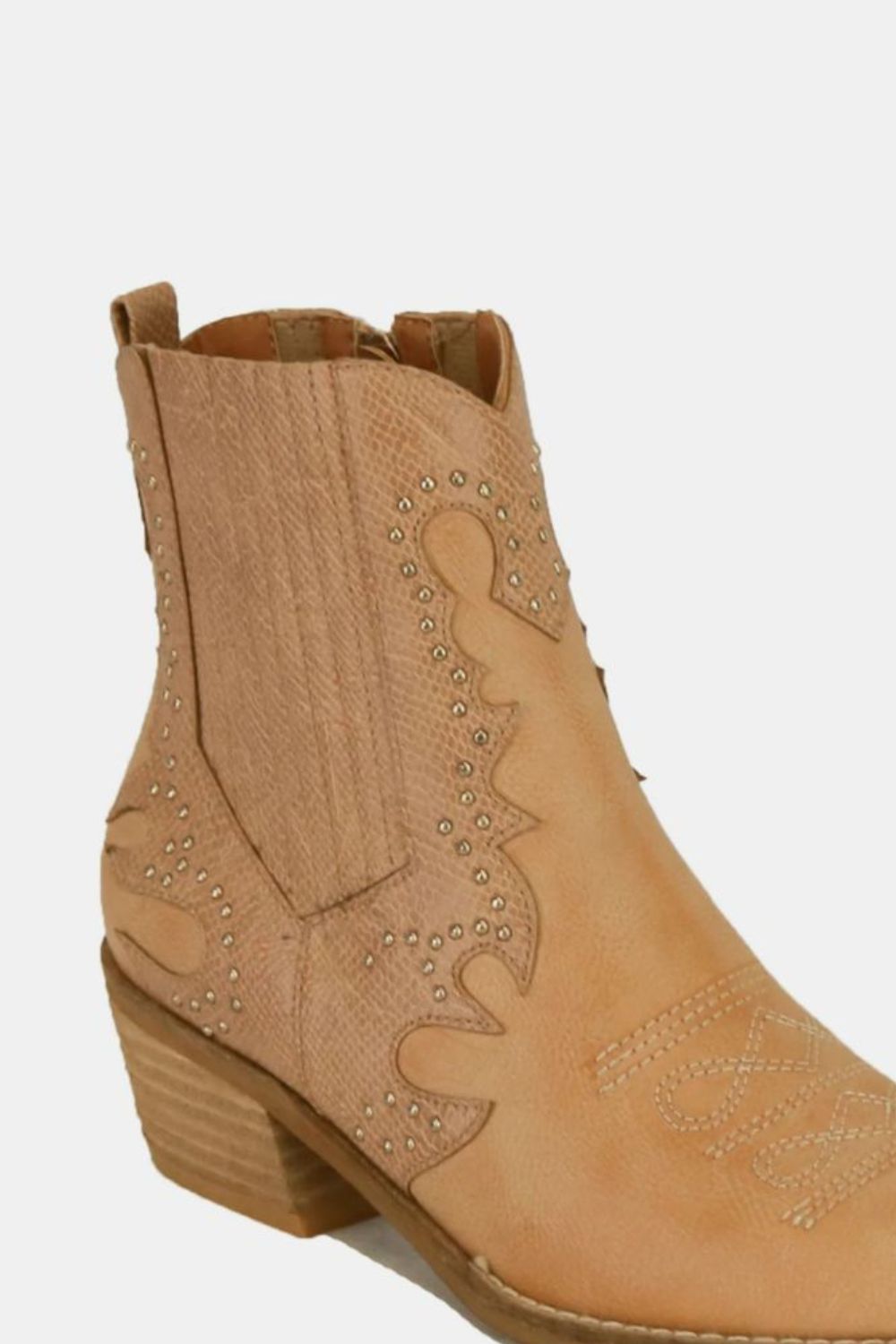 Taupe Studded Detail Point Toe Boots