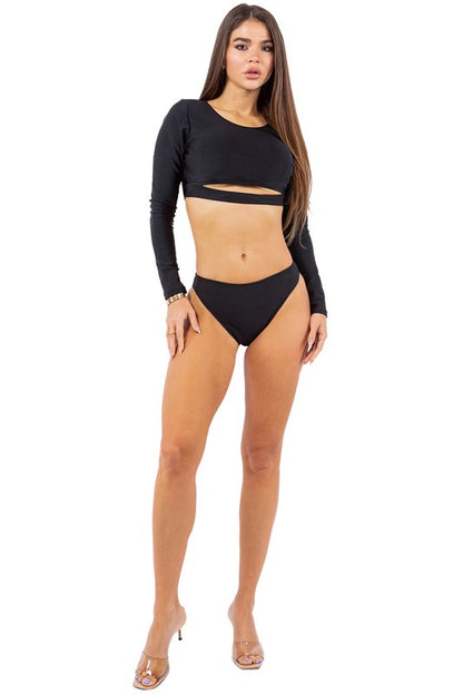 Sleek Cut Out Long Sleeve Bikini Swimwear