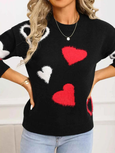 Valentine's Day Heart Pattern Knit Sweater - Fashions Envy