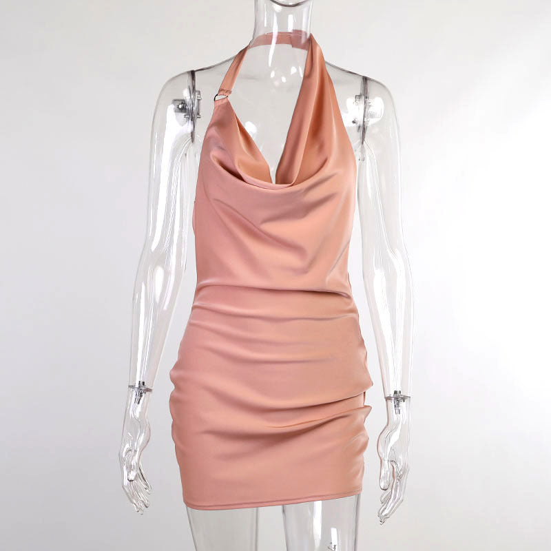 Satin Backless V-Neck Sleeveless Summer Party Mini Dress