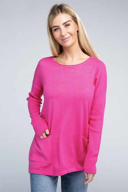 Relaxed Fit Viscose Front Pockets Cozy Sweater