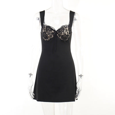 Sweetheart Wave-Neck Mini Dress - Backless A-Line with Ties