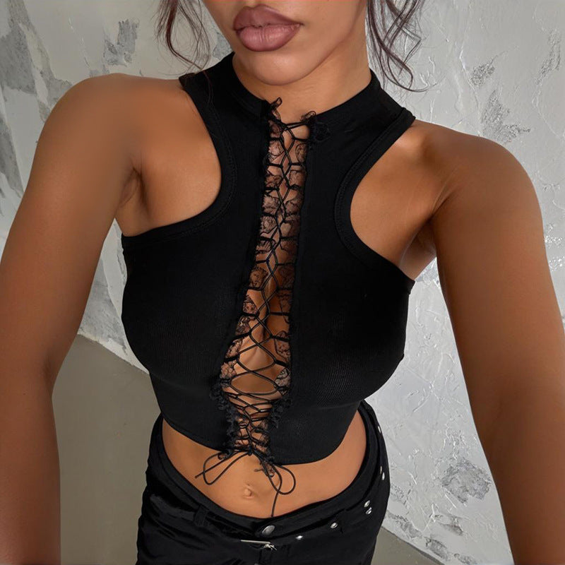 Strappy Crop Top - Cross Back Slim Fit Black