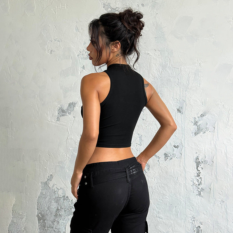 Strappy Crop Top - Cross Back Slim Fit Black