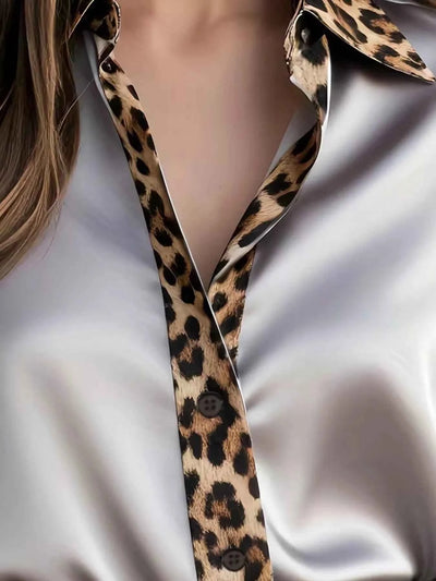 Leopard Trim Button Up Shirt