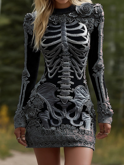 Skeleton Mini Dress - 3D Floral Halloween Costume